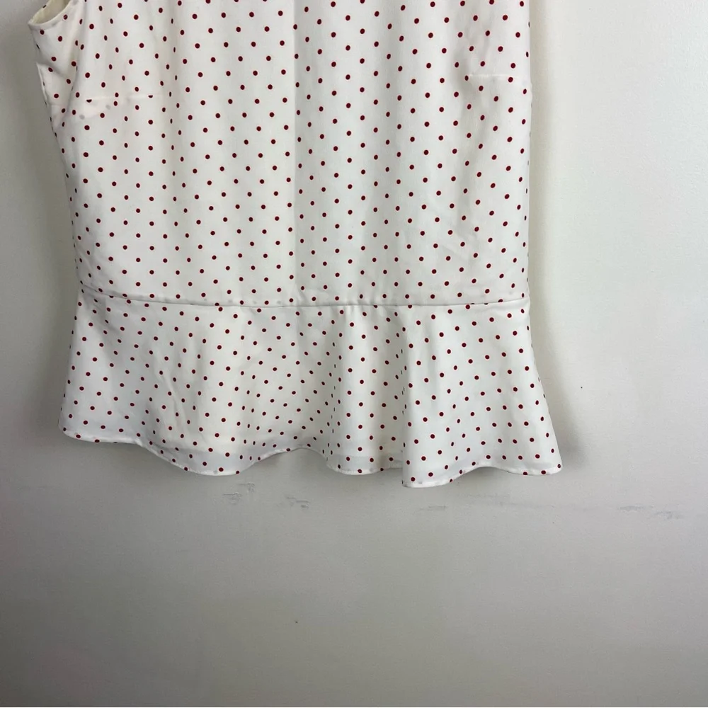 Talbots White Cream Red Polka Dot Peplum Blouse Business Casual Office Size 8‎ - Picture 3 of 10